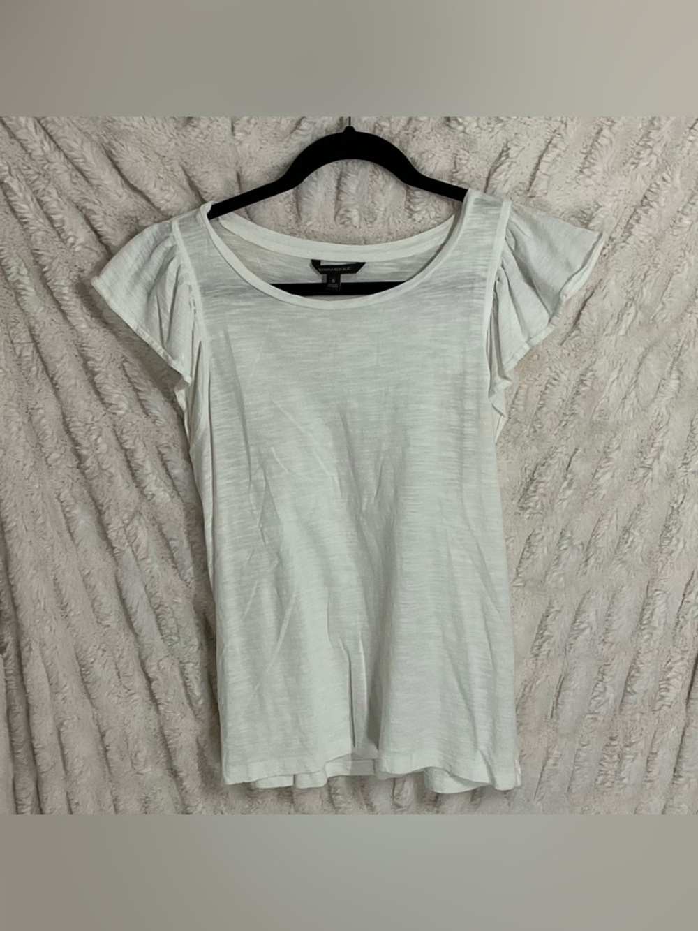 Banana Republic White Ruffle Flutter Sleeve Top